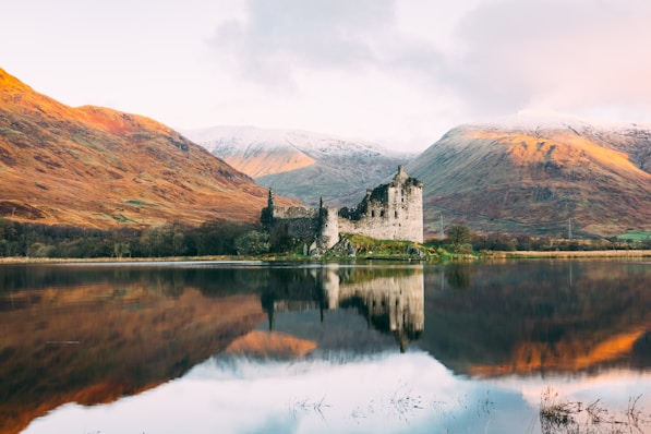 Scottish castle reflected in a loch