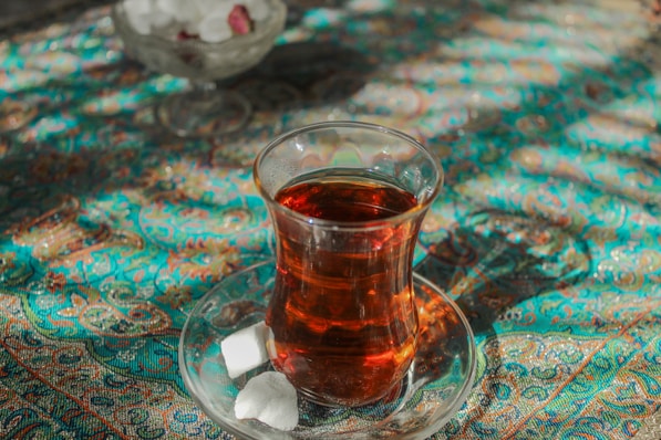 Glass of Turkish tea on a saucer